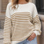 Striped Round Neck Long Sleeve Sweater - Korvel