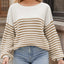 Striped Round Neck Long Sleeve Sweater - Korvel
