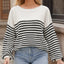 Striped Round Neck Long Sleeve Sweater - Korvel