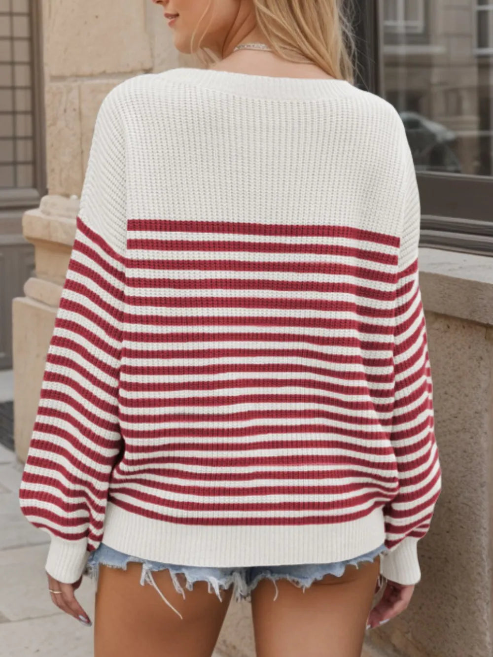 Striped Round Neck Long Sleeve Sweater - Korvel