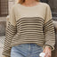 Striped Round Neck Long Sleeve Sweater - Korvel