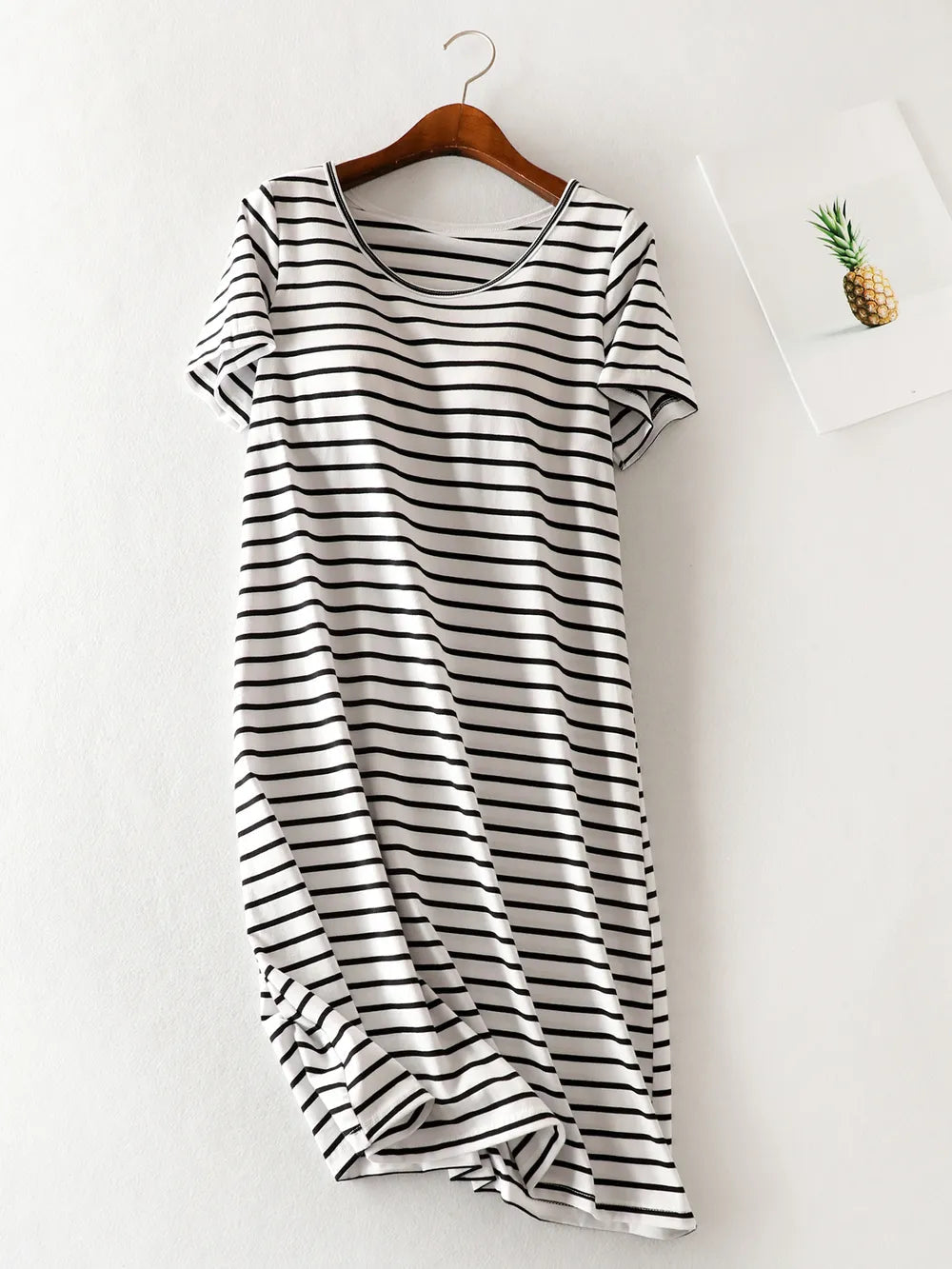 Striped Round Neck Short Sleeve Dress - Korvel