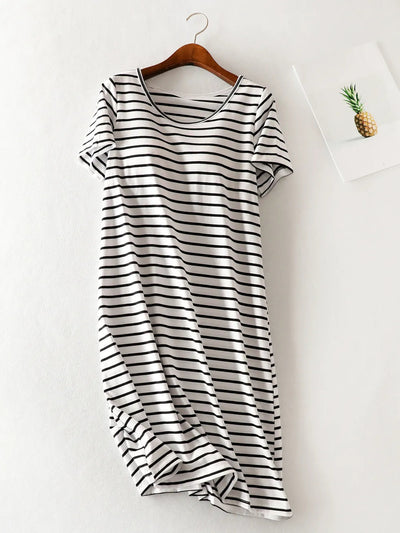Striped Round Neck Short Sleeve Dress - Korvel