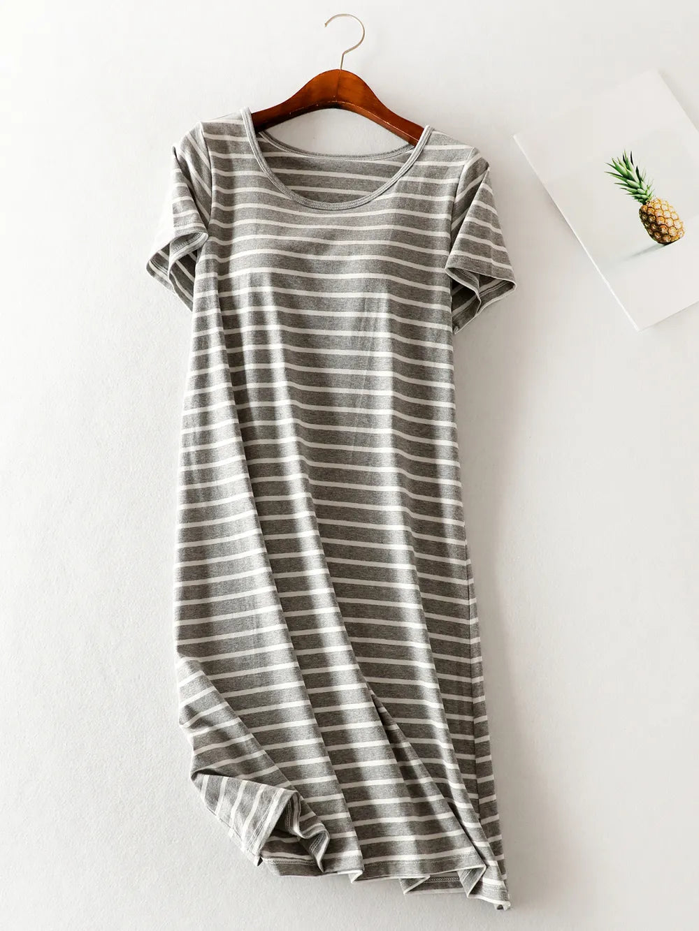 Striped Round Neck Short Sleeve Dress - Korvel
