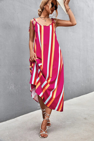 Elegant Striped Scoop Neck Cami Dress