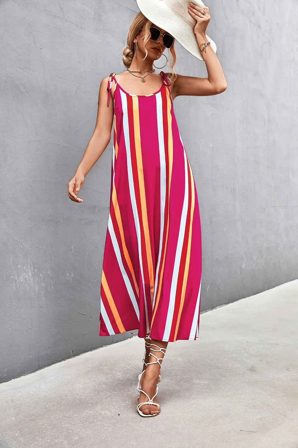 Vestido Cami de Cuello Redondo a Rayas Elegante