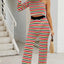 Striped Single Shoulder Top and Pants Knit Set - Korvel