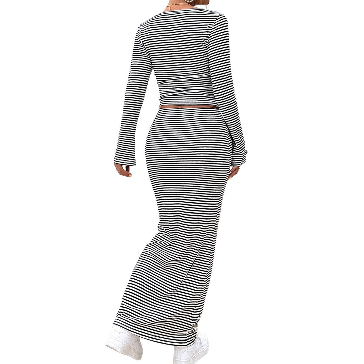 Elegant Striped T-Shirt and Skirt Set for Women