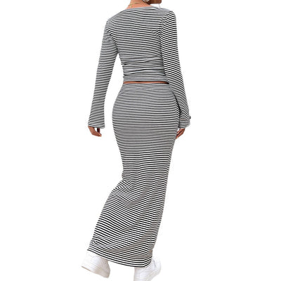 Elegant Striped T-Shirt and Skirt Set for Women