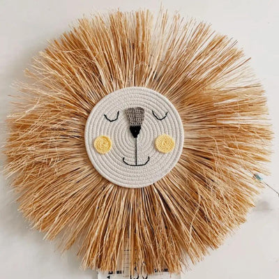 Hand Woven Cartoon Lion Wall Hanging for Kids' Rooms
