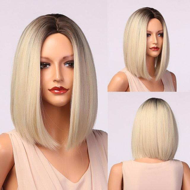 Perruque courte bob ombré blonde blanche légère et élégante pour femmes