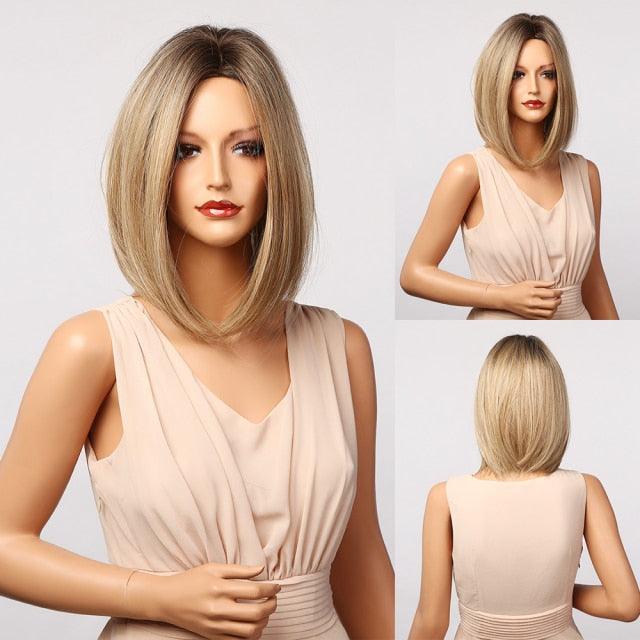 Perruque courte bob ombré blonde blanche légère et élégante pour femmes