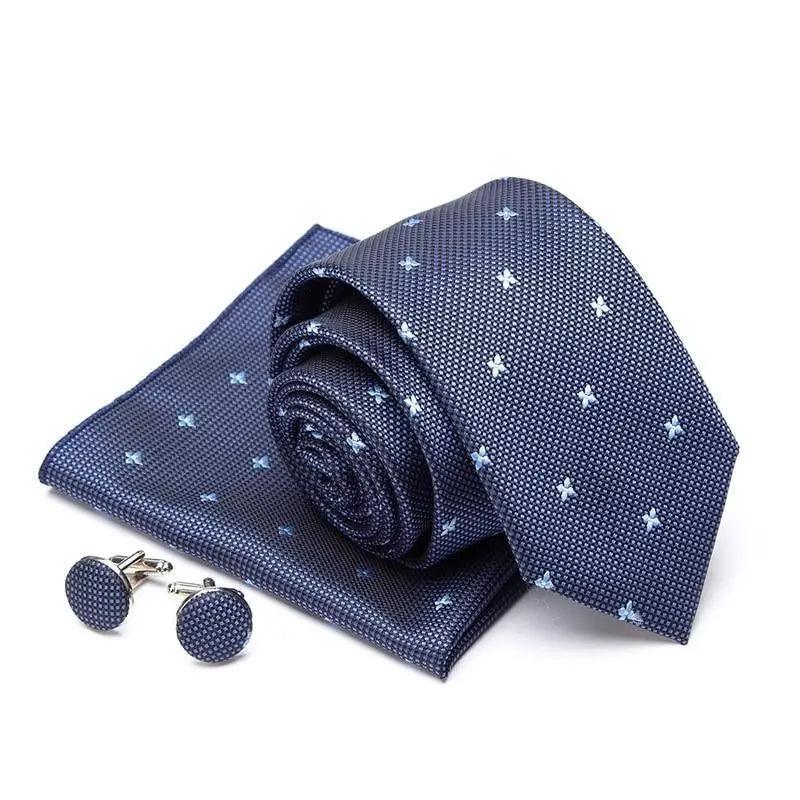 Ensemble de cravate en soie élégante avec pochette et boutons de manchette