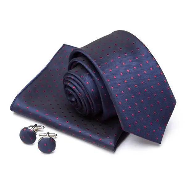 Ensemble de cravate en soie élégante avec pochette et boutons de manchette