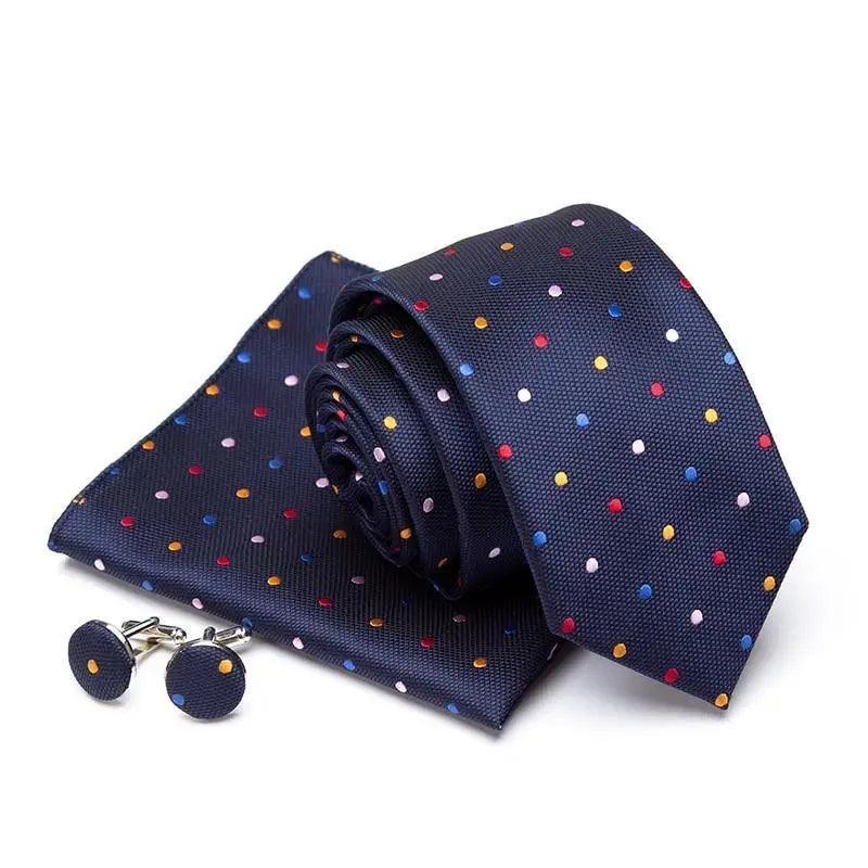 Ensemble de cravate en soie élégante avec pochette et boutons de manchette