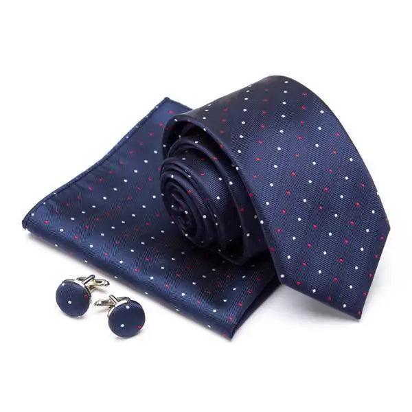 Ensemble de cravate en soie élégante avec pochette et boutons de manchette