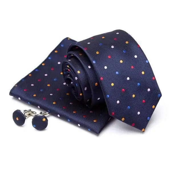 Ensemble de cravate en soie élégante avec pochette et boutons de manchette
