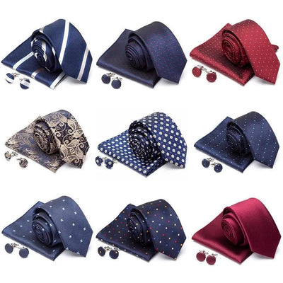 Elegant Silk Necktie Set with Pocket Square & Cufflinks