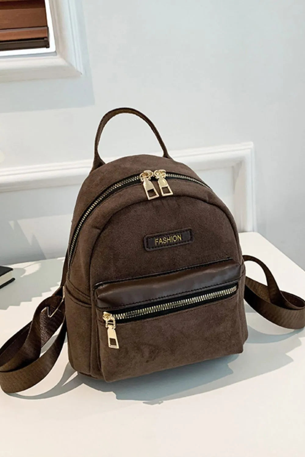 Suede Adjustable Strap Backpack Bag - Korvel