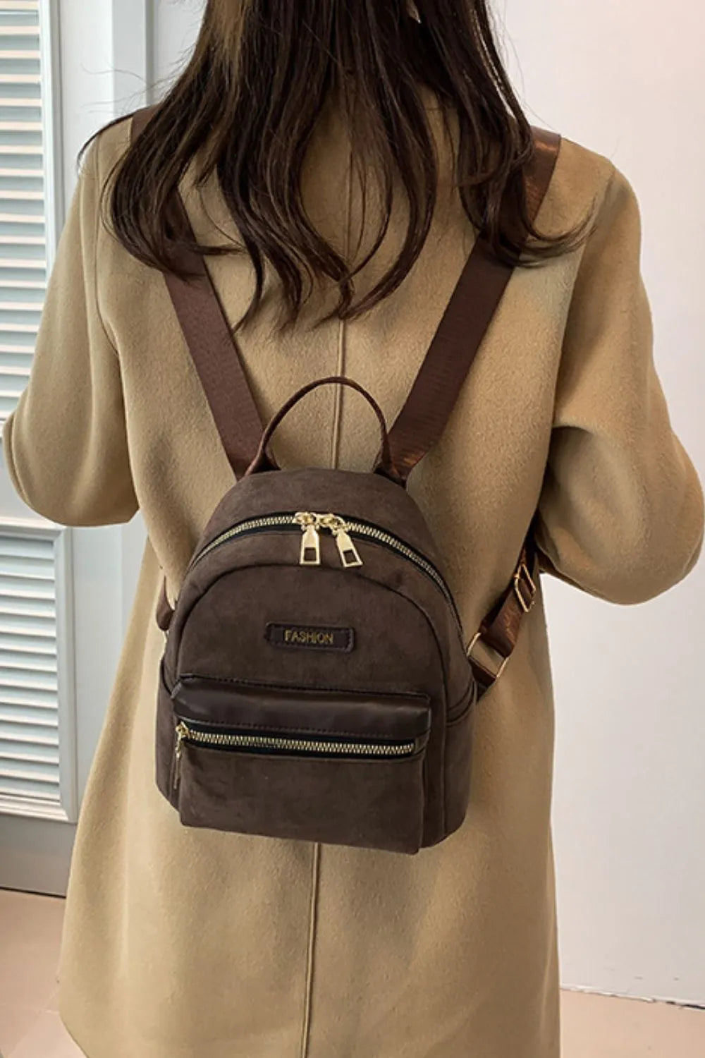 Suede Adjustable Strap Backpack Bag - Korvel