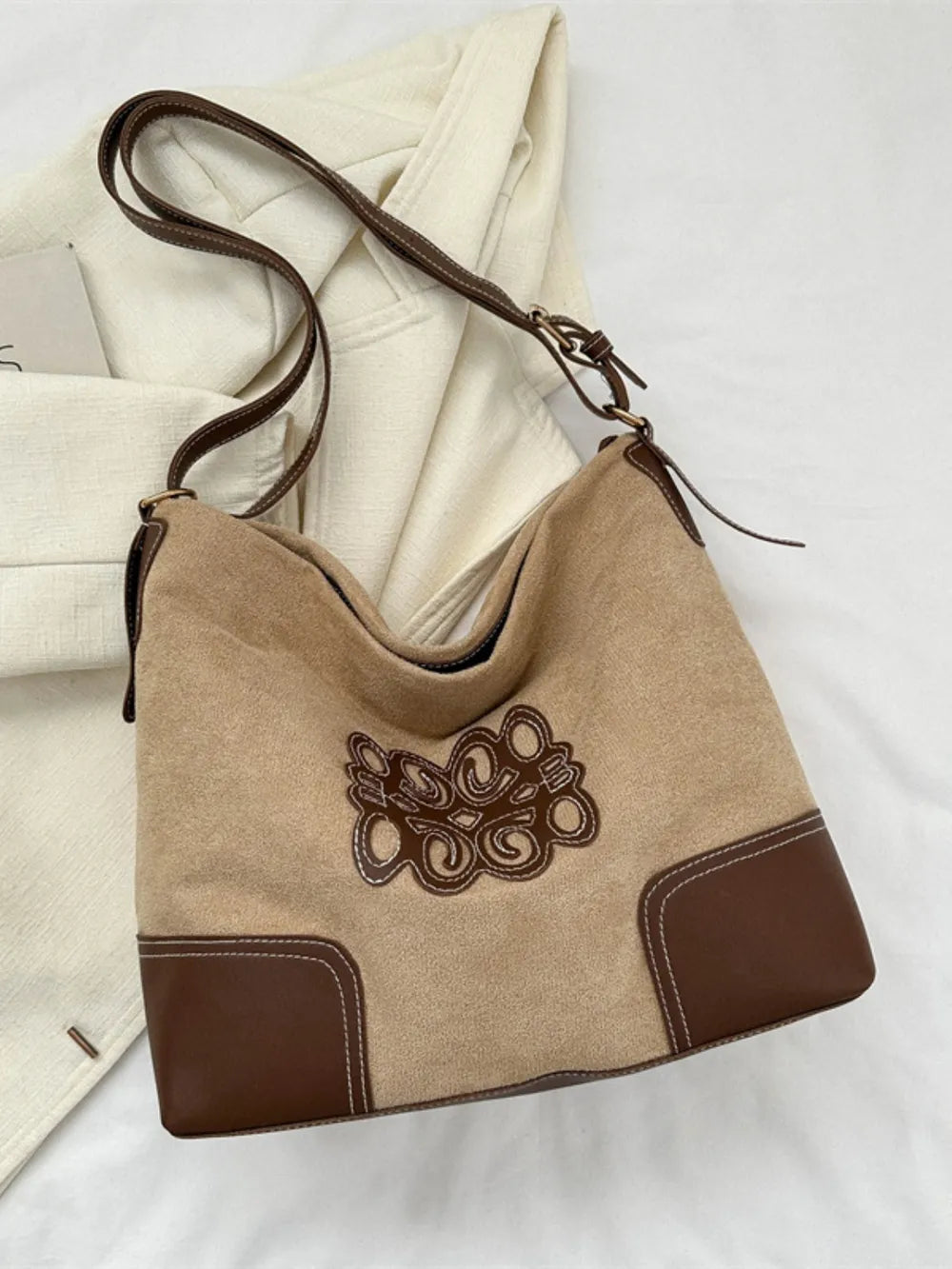 Suede Patch Adjustable Strap Tote Bag - Korvel