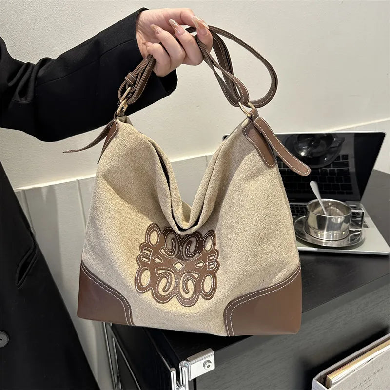 Suede Patch Adjustable Strap Tote Bag - Korvel