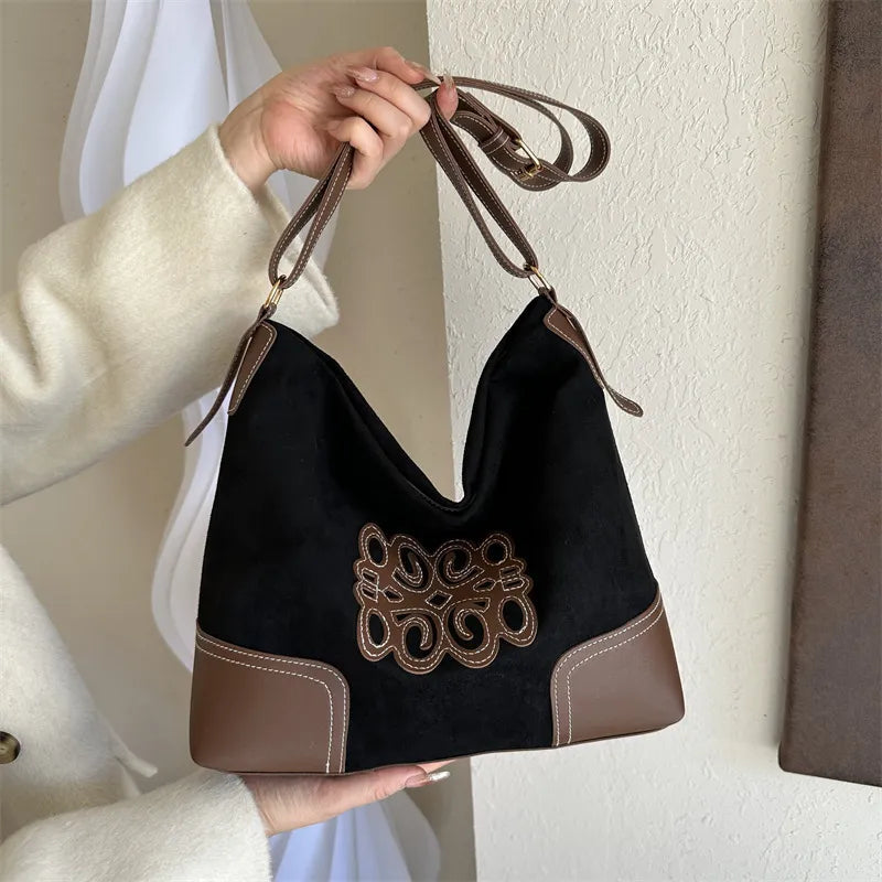 Suede Patch Adjustable Strap Tote Bag - Korvel