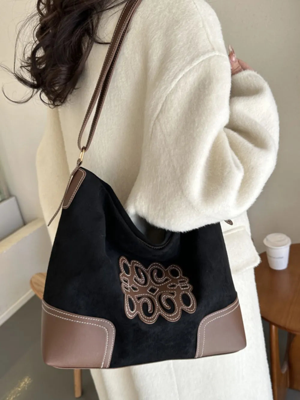 Suede Patch Adjustable Strap Tote Bag - Korvel