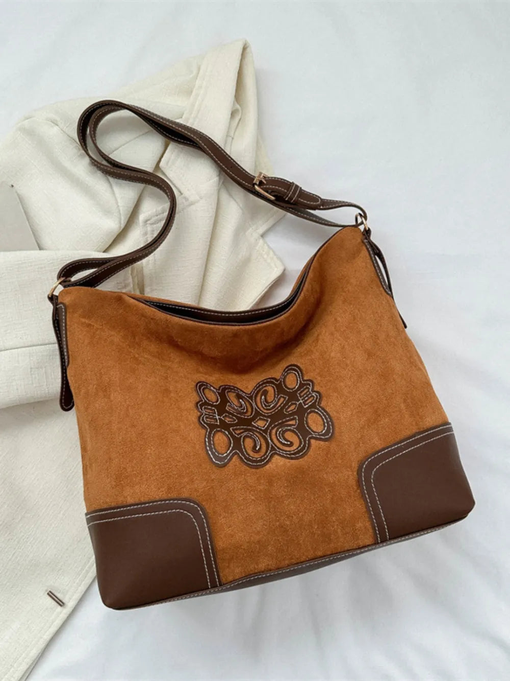 Suede Patch Adjustable Strap Tote Bag - Korvel