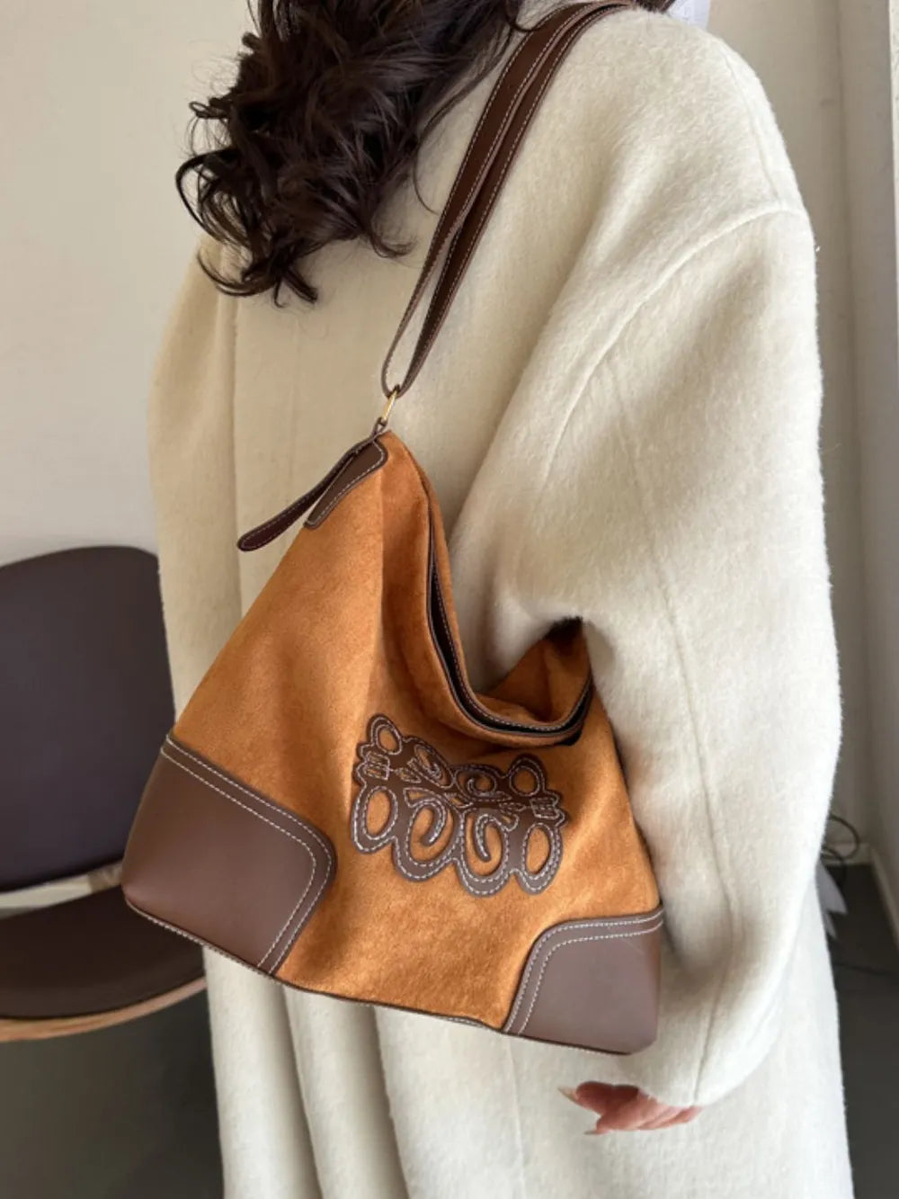 Suede Patch Adjustable Strap Tote Bag - Korvel