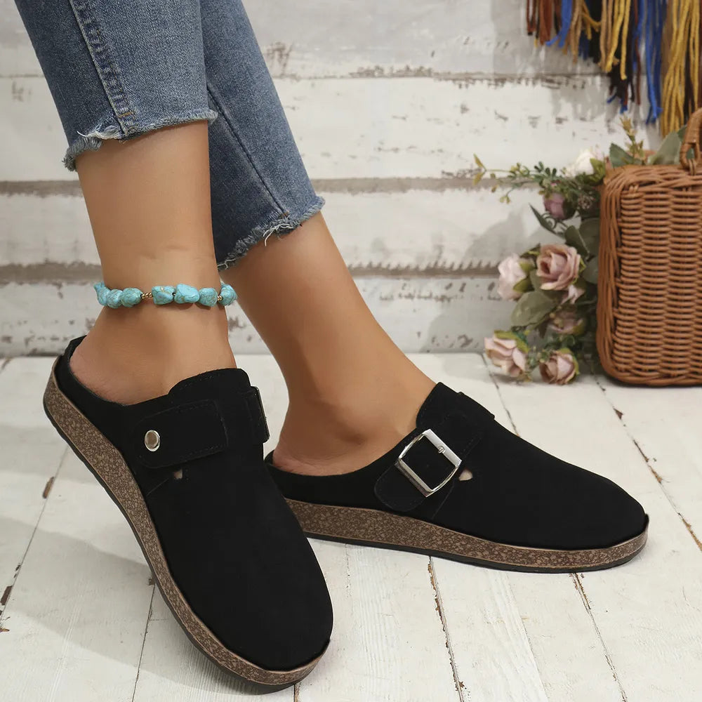 Suede Round Toe Buckle Slip-Ons - Korvel