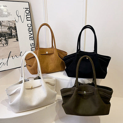 Suede tote bag for women in autumn and winter, high-end and niche design, large capacity commuting retro handbag - Korvel