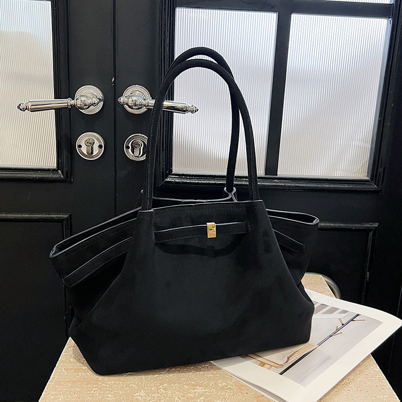 Suede tote bag for women in autumn and winter, high-end and niche design, large capacity commuting retro handbag - Korvel