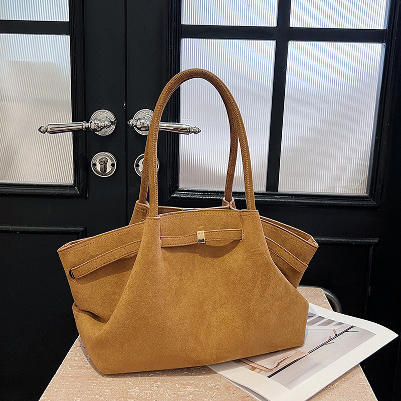 Suede tote bag for women in autumn and winter, high-end and niche design, large capacity commuting retro handbag - Korvel