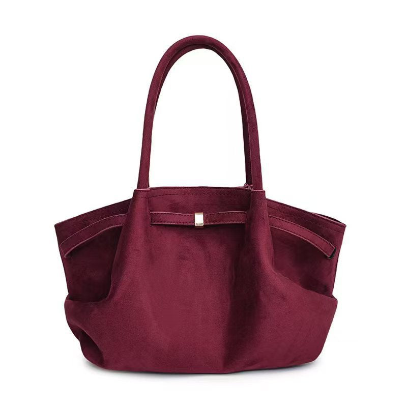 Suede tote bag for women in autumn and winter, high-end and niche design, large capacity commuting retro handbag - Korvel