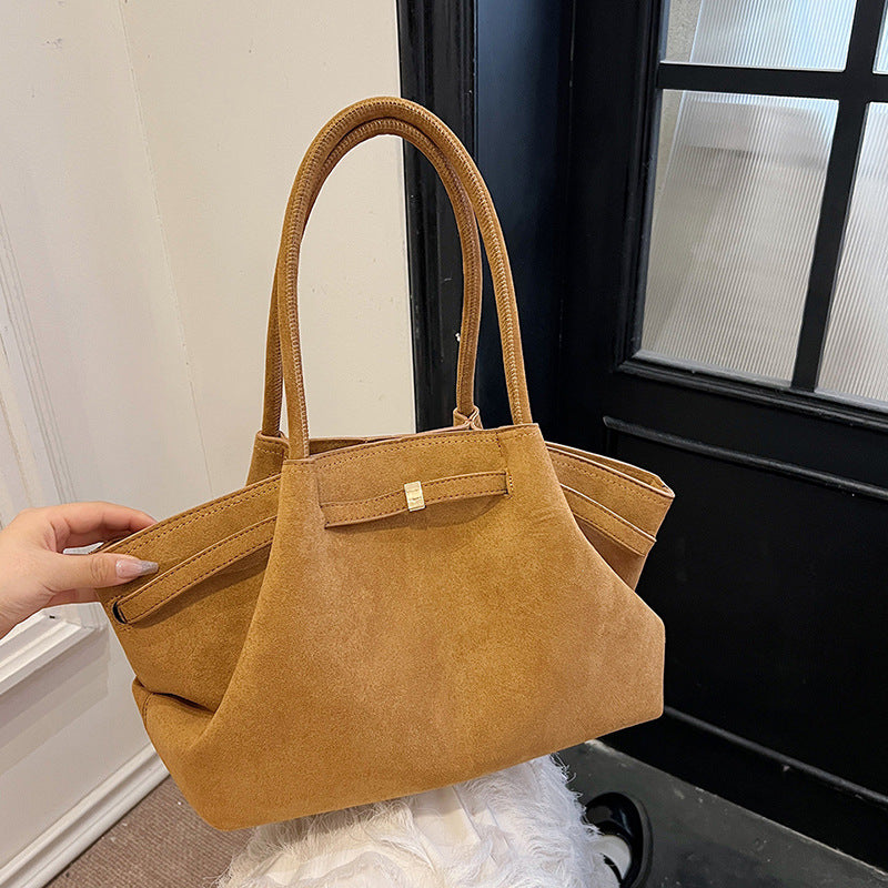 Suede tote bag for women in autumn and winter, high-end and niche design, large capacity commuting retro handbag - Korvel
