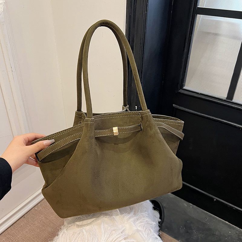 Suede tote bag for women in autumn and winter, high-end and niche design, large capacity commuting retro handbag - Korvel