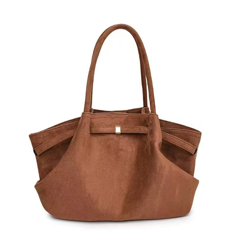 Suede tote bag for women in autumn and winter, high-end and niche design, large capacity commuting retro handbag - Korvel