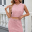 Summer new solid color round neck sleeveless top with drawstring skirt set for women - Korvel