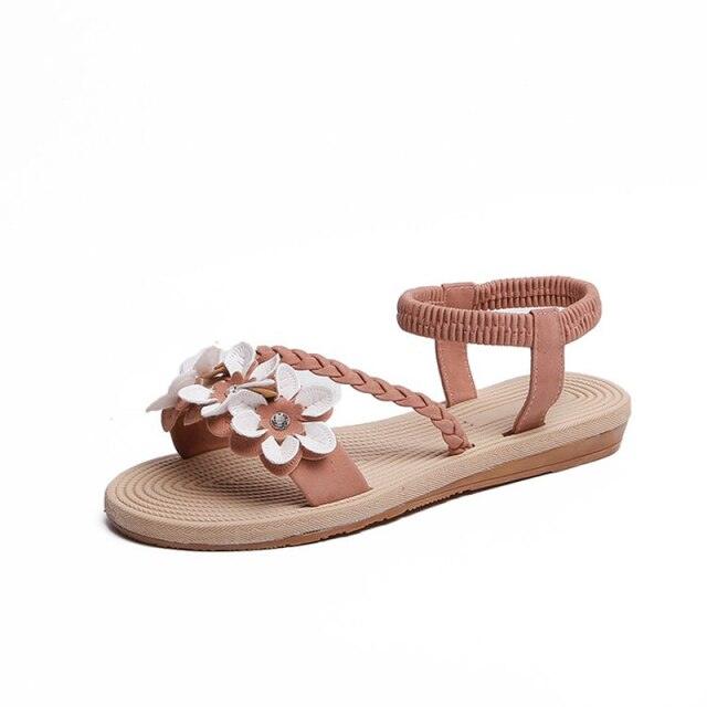 Sandalias Planas con Tira en el Tobillo de Flores para Mujer STEVVEX