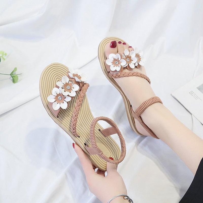 Sandalias Planas con Tira en el Tobillo de Flores para Mujer STEVVEX