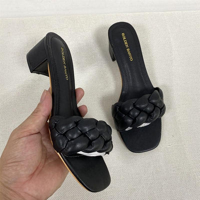 Elegant Weave Square Heel Sandals for Women