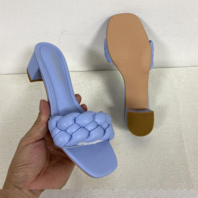 Elegant Weave Square Heel Sandals for Women
