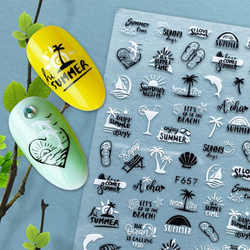 Autocollants d'ongles 3D Plage Tropicale pour Manucures
