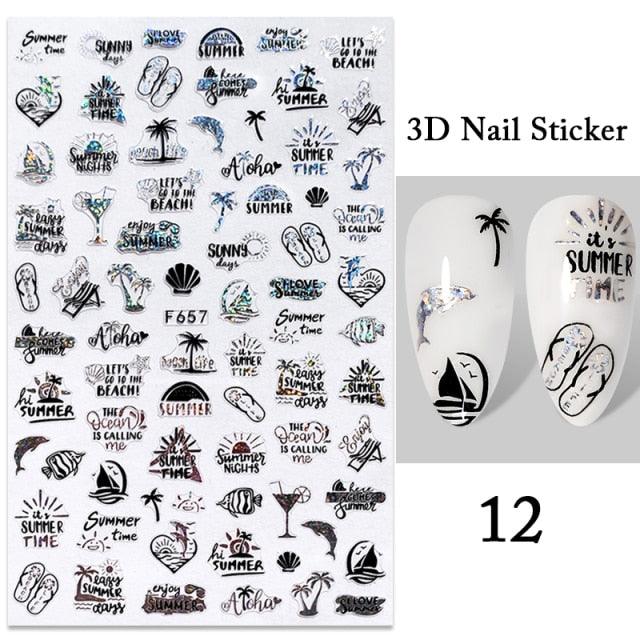Autocollants d'ongles 3D Plage Tropicale pour Manucures