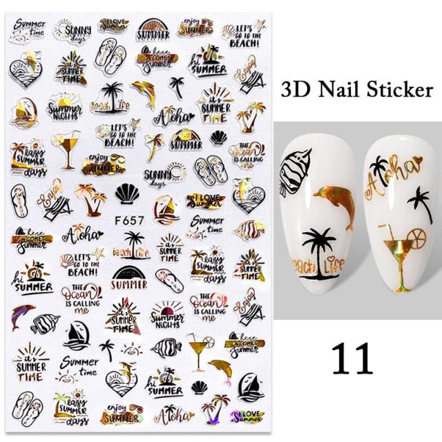 Autocollants d'ongles 3D Plage Tropicale pour Manucures