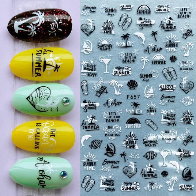 Autocollants d'ongles 3D Plage Tropicale pour Manucures