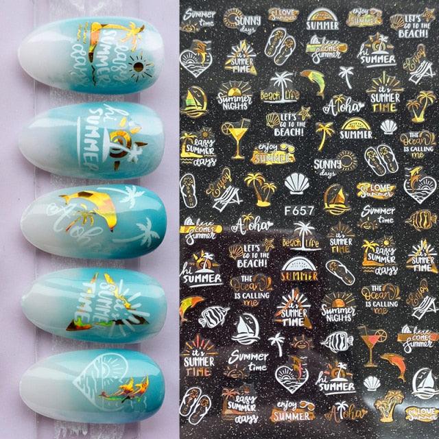 Autocollants d'ongles 3D Plage Tropicale pour Manucures
