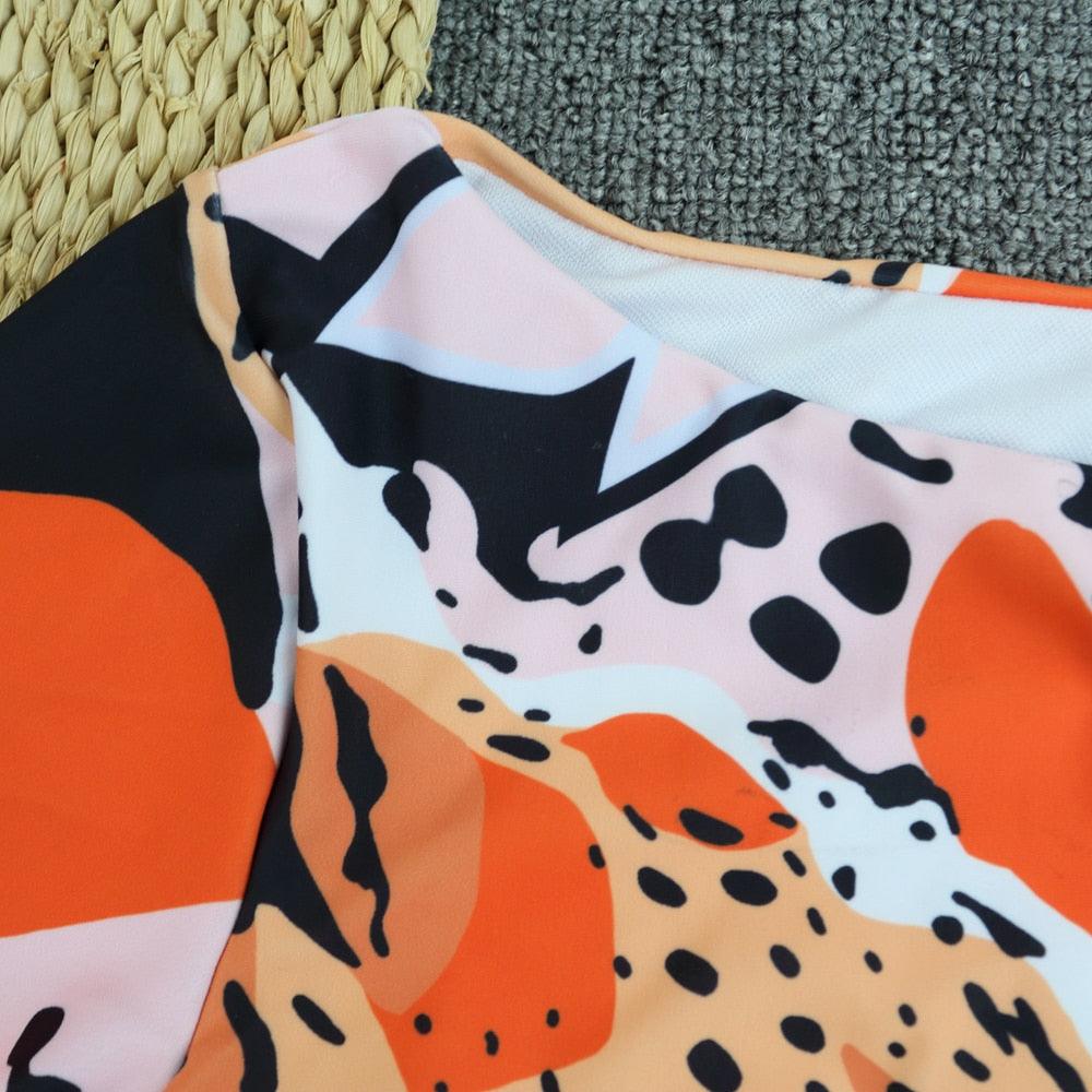 Conjunto de Bikini de Manga Larga con Estampado de Tigre para Mujeres