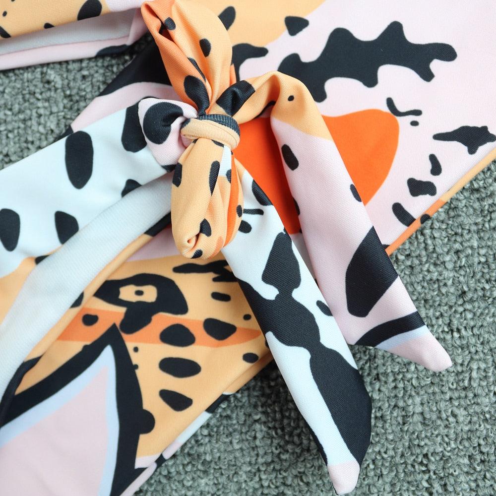 Conjunto de Bikini de Manga Larga con Estampado de Tigre para Mujeres